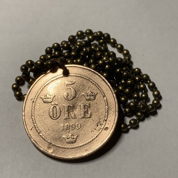 1899 Sweden 5 Öre Norway Coin Pendant Date. Real Antique Coin. Great Gift 🎁 - Picture 5 of 5